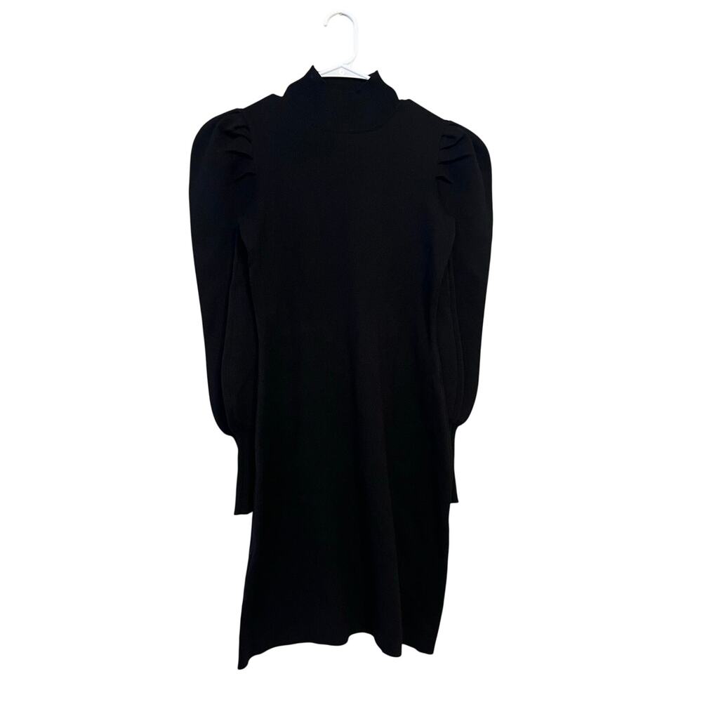 Melonie T Black Mock Neck Puffed Sleeve Sweater Dress Size S